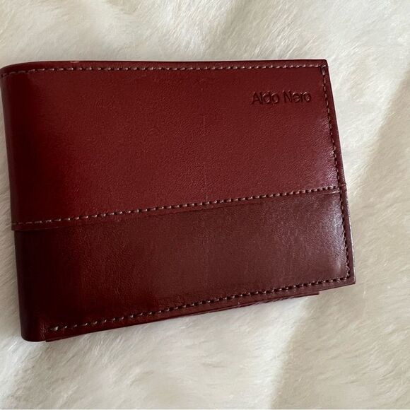 Men’s Leather Bifold Wallet by Aldo Nero  Gorgeous Bicolor Rich Dark Brown - Picture 12 of 12
